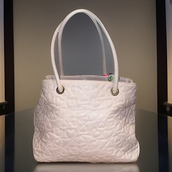 Betsey Johnson Pink Quilted Embroidered Hearts Roses Lining Shoulder Bag Large - Picture 6 of 12
